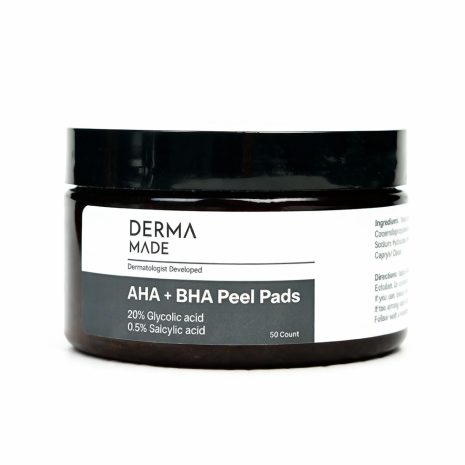 Derma Made AHA + BHA Peel Pads – 20% Glycolic & 0.5% Salicylic Acid Derma Made AHA + BHA Peel Pads with 20% glycolic acid and 0.5% salicylic acid for exfoliating, brightening, and unclogging pores.