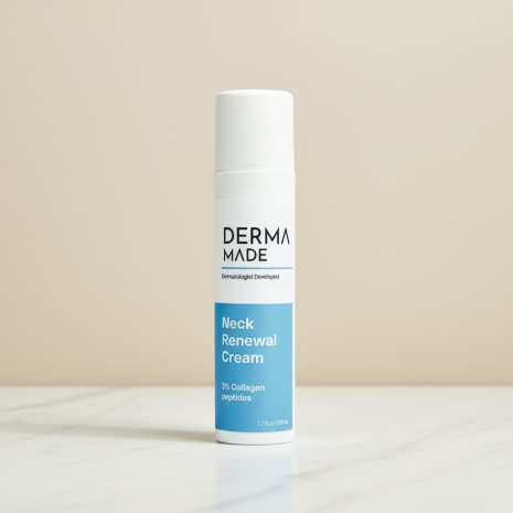 Derma Made Neck Renewal Cream – Collagen Peptide Anti-Aging Skincare Derma Made Neck Renewal Cream product photo on a clean beige background. A dermatologist-developed peptide moisturizer designed to firm, smooth, and hydrate the neck and décolleté.