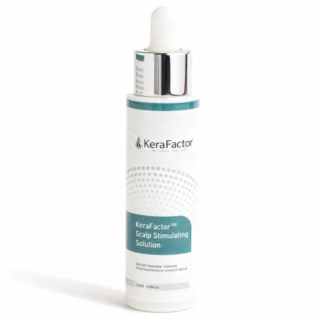 KeraFactor Scalp Stimulating Solution bottle for hair growth and scalp rejuvenation with peptides and growth factors.